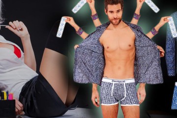 Rafinovaný pánský look Desigual s potisky poloh z kámasútry (kolekce jaro/léto 2014).