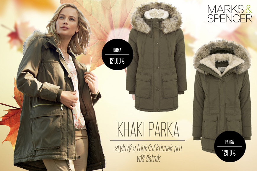 Khaki parka z Marks&Spencer je ideální volnočasové oblečení do přírody i na procházky se psem.