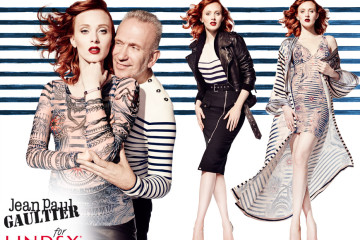 V kampani ke kolekci Gaultier x Lindex je modelka Karen Elson vystupuje i samotný módní návrhář. Spolu s modelkou Karen Elson.