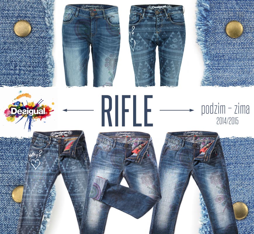 Desigual rifle z kolekce podzim/zima 2014/2015 zdobí decentní, laserem vytvářené vzory, připomínající výšivky.