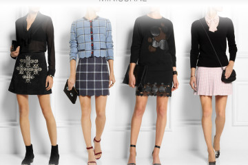 Minisukně pro podzim 2014 vyniknou i v jednoduchých outfitech. Zleva mini sukně Saint Laurent, House of Holland, Christopher Kane a Miu Miu.