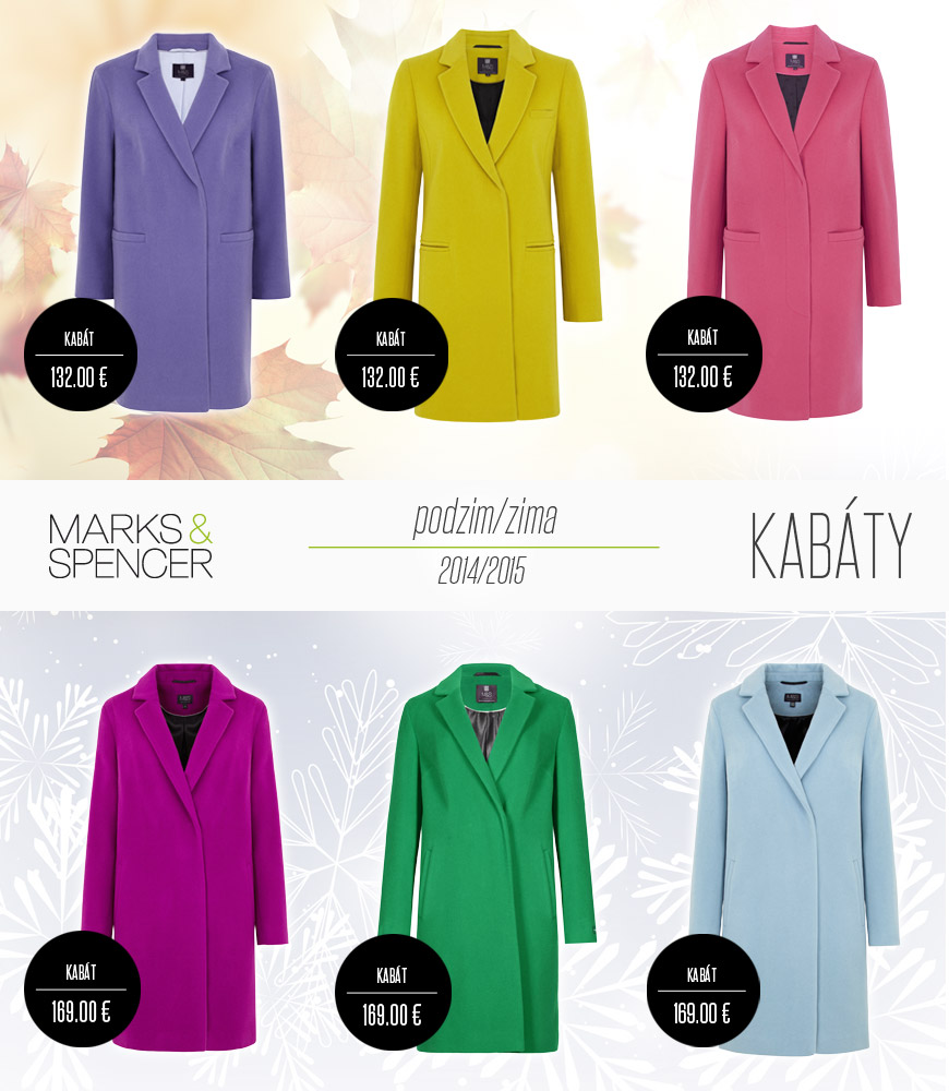 Kabáty Marks&Spencer pro sezónu podzim a zima 2014/2015 staví na minimalistických střizích a nádherným barvách.