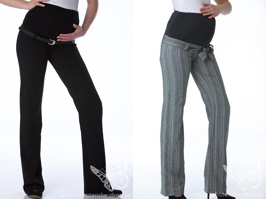 Těhotenské kalhoty se hodí i do společnosti. Vyberte si některý z elegantních modelů.