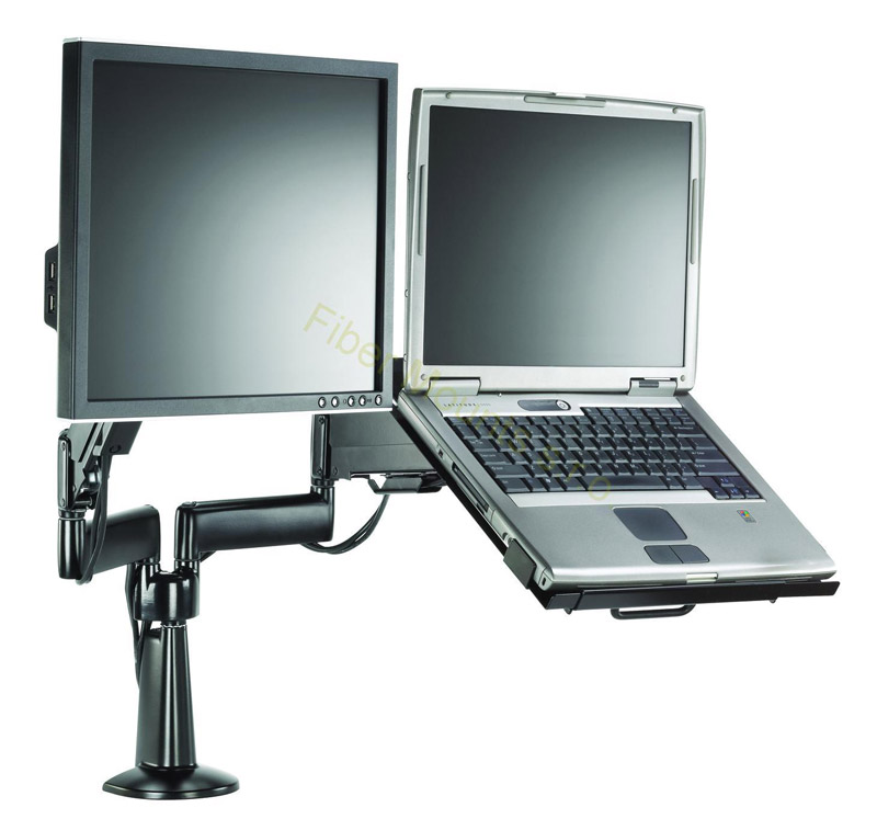 Stolní držák laptop a externí monitor. (Výrobek na obrázku je od společnosti Fiber Mounts – Drzakyastolky.cz.)