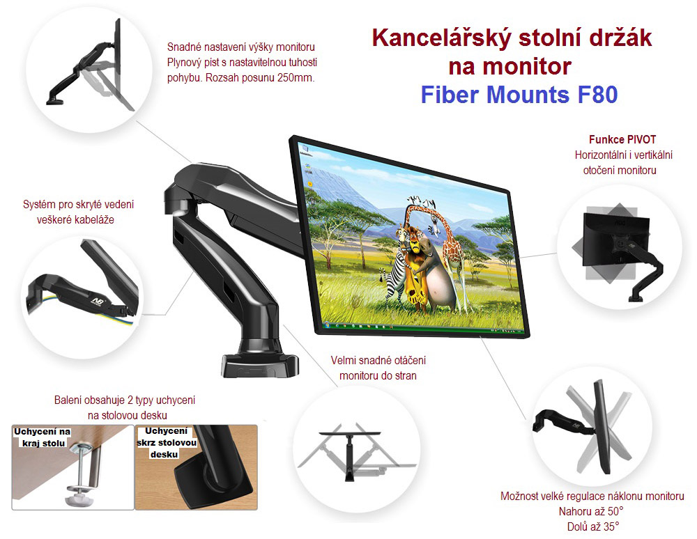 Stolní držák monitoru Fiber Mounts F80 so přizpůsobíte 100% svým potřebám.