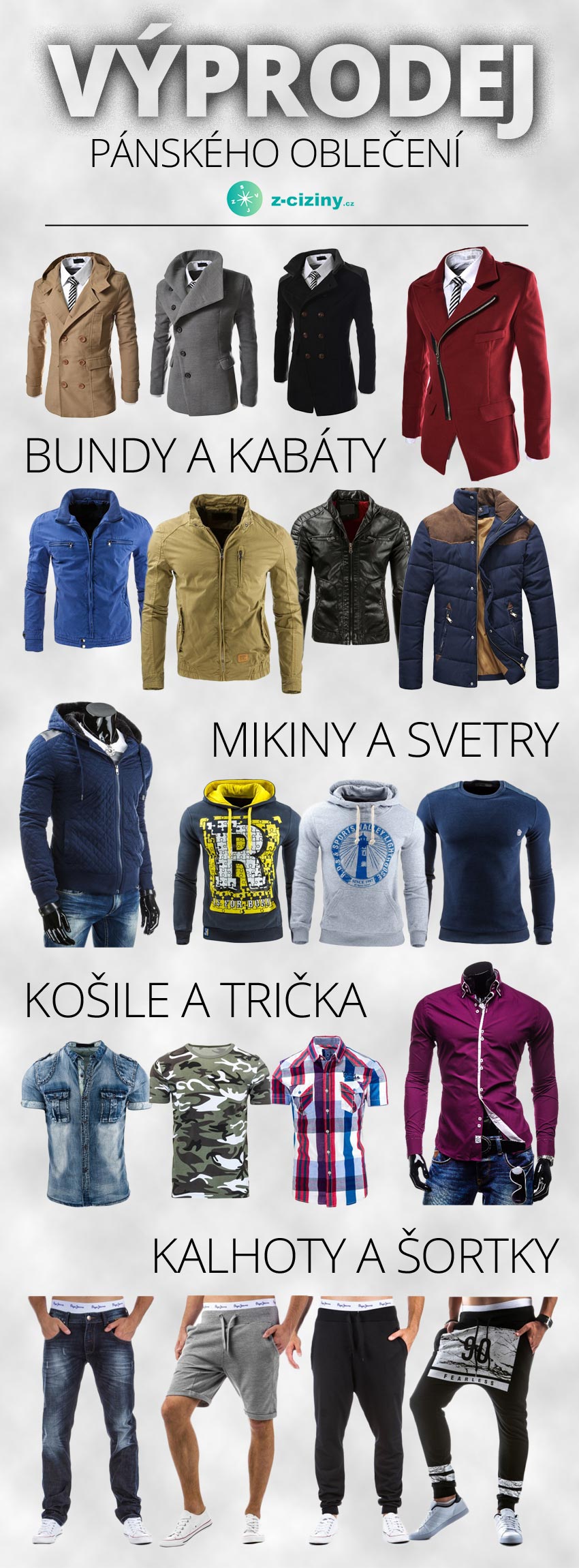 Výprodej pánského oblečení v e-shopu Z-ciziny.cz vás obleče doslova od hlavy až k patě.